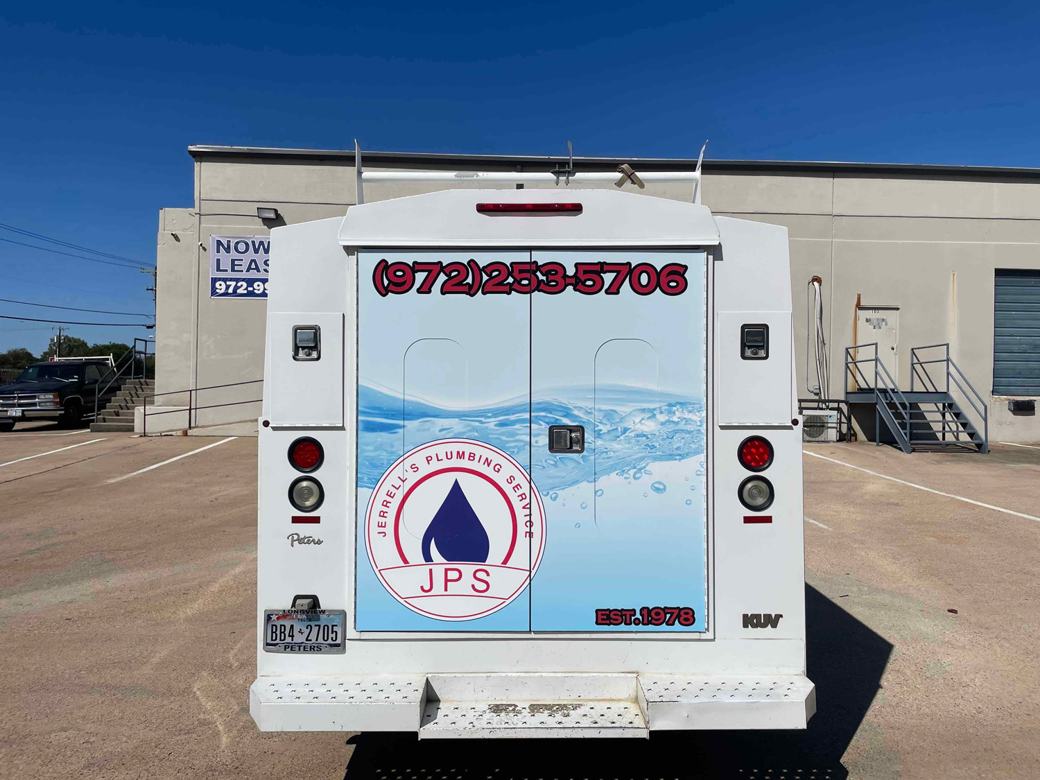 Rear of the Jerrells Plumbing Service Truck